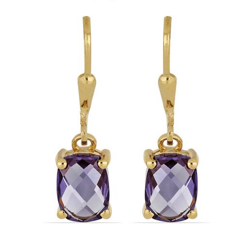 BUY 925 SILVER GOLD PLATED SYNTHETIC ALEXANDRITE GEMSTONE EARRINGS